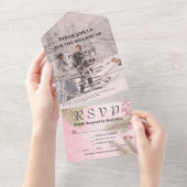 ピンクウィンターベリーフローラクリスマスフォトメール オールインワン招待状 (貼ってはがせる)