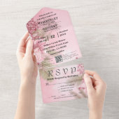 ピンクウィンターベリーフローラミニマルクリスマスQRコード オールインワン招待状 (貼ってはがせる)