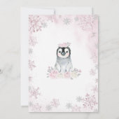 ピンクウィンターペンギン誕生日パーティー 招待状 (裏面)