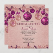 ピンクウィンターホリデーオーナメントブライダルシャワー 招待状 (正面/裏面)