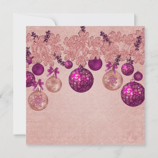 ピンクウィンターホリデーオーナメントブライダルシャワー 招待状 (裏面)
