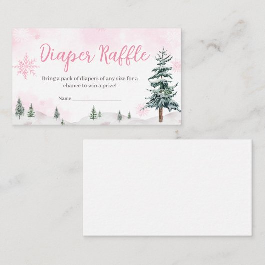 ピンクウィンターワンダーランドおむつラッフル エンクロージャーカード (正面/裏面)