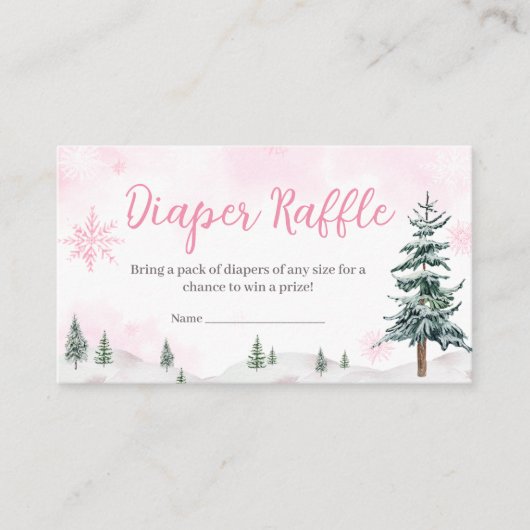 ピンクウィンターワンダーランドおむつラッフル エンクロージャーカード (正面)