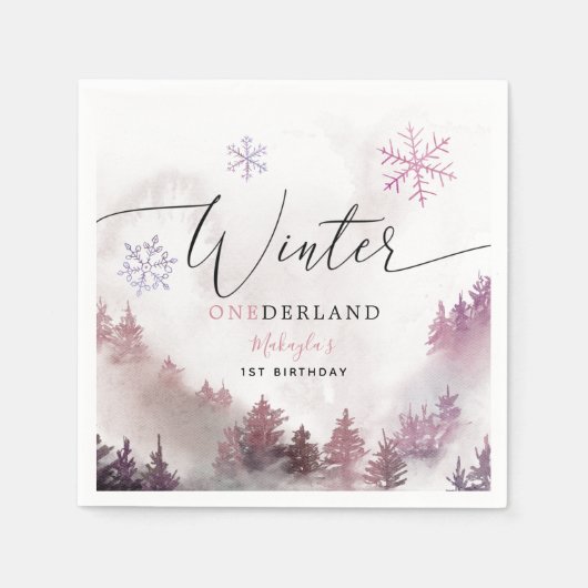 ピンクウィンターワンダーランドガールズバースデーパーティー スタンダードカクテルナプキン (正面)