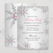 ピンクウィンターワンダーランドクリスマスホリデーパーティー4a 招待状 (正面/裏面)