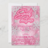 ピンクウィンターワンダーランドスノーフレーク甘い16 招待状 (正面)