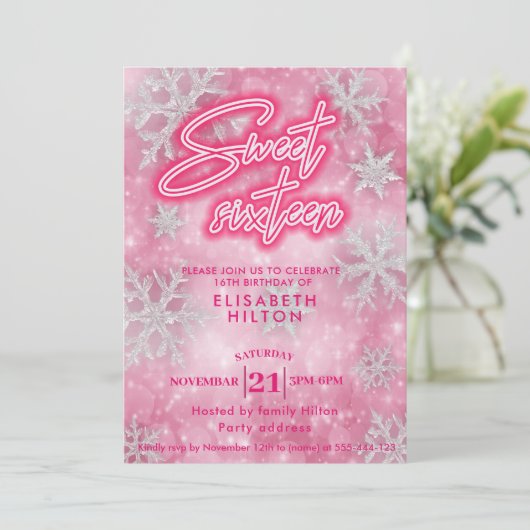 ピンクウィンターワンダーランドスノーフレーク甘い16 招待状 (スタンド正面)