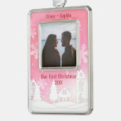 ピンクウィンターワンダーランド雪の家の写真 シルバープレートフレームオーナメント (左)