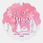 ピンクウィンターワンダーランド雪遊び オーナメントカード (正面)