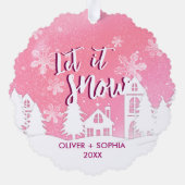 ピンクウィンターワンダーランド雪遊び オーナメントカード (裏面)