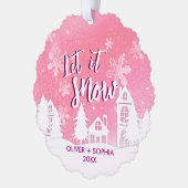 ピンクウィンターワンダーランド雪遊び オーナメントカード (左)