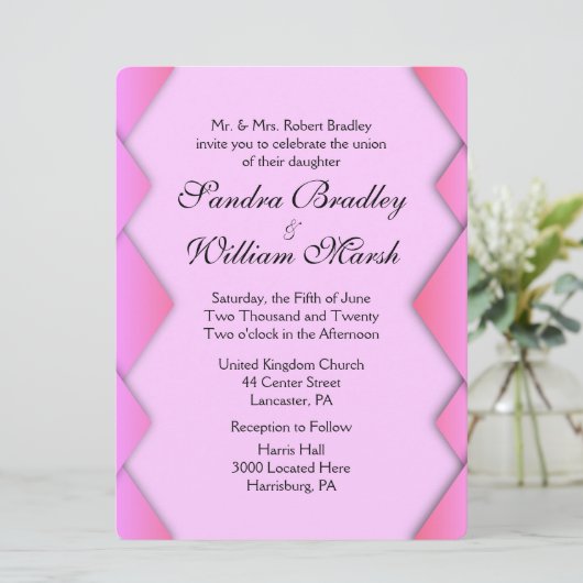 ピンクウィーブ結婚式招待状 招待状 (スタンド正面)