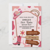 ピンクウェスタンのワイルドウェストの女の子の最初のロデオ誕生日 招待状 (正面)