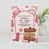 ピンクウェスタンのワイルドウェストの女の子の最初のロデオ誕生日 招待状 (スタンド正面)