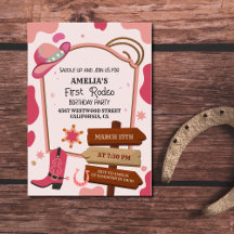 ピンクウェスタンのワイルドウェストの女の子の最初のロデオ誕生日