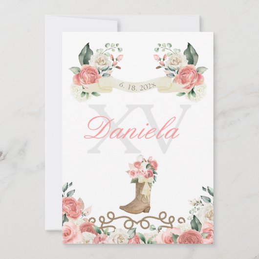 ピンクウェスタンエレガントシャルロ女性のカーボーイキンセアニラ 招待状 (裏面)