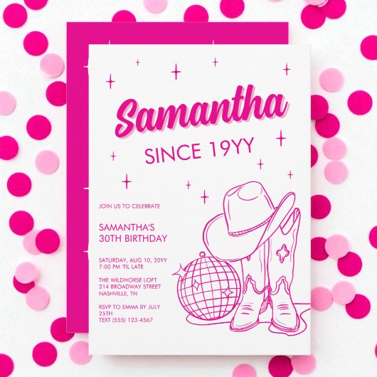 ピンクウェスタンカントリーディスコ30th誕生日パーティー 招待状