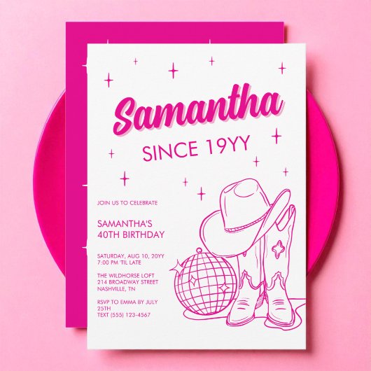 ピンクウェスタンカントリーディスコ40th誕生日パーティー 招待状