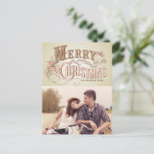 ピンクウェスタンタイポグラフィメリークリスマスフォト シーズンポストカード (スタンド正面)