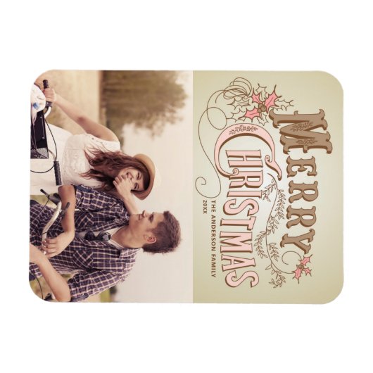 ピンクウェスタンタイポグラフィメリークリスマスフォト マグネット (横)