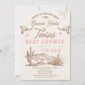 ピンクウェスタンデザートロデオツインズベビーシャワー 招待状 (正面)