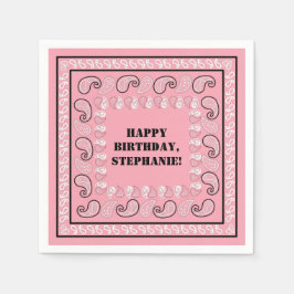 ピンクウェスタンバンダナプリント誕生日パーティー スタンダードカクテルナプキン