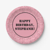 ピンクウェスタンバンダナプリント誕生日パーティー ペーパープレート (正面)