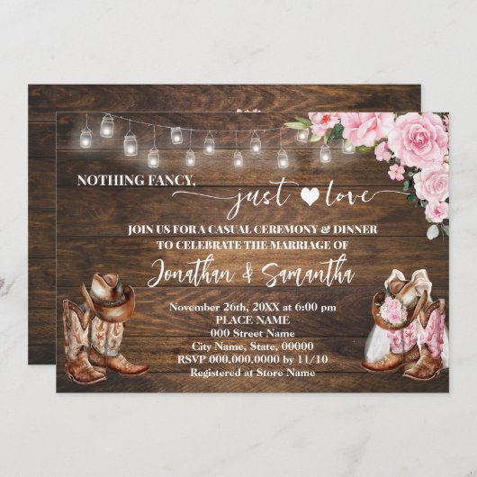 ピンクウェスタンファンシーNothing Just 結婚 Love's 招待状 (正面/裏面)