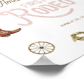 ピンクウェスタンファースト誕生日ロデオウェルカムサイン ポスター (角)