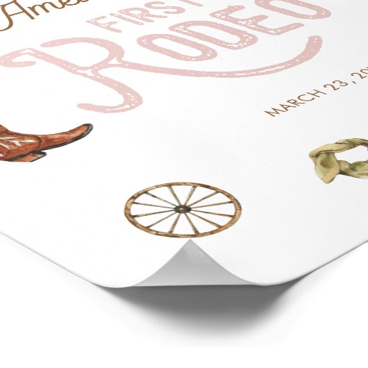 ピンクウェスタンファースト誕生日ロデオウェルカムサイン ポスター (角)