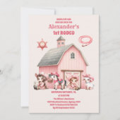 ピンクウェスタンファースト誕生日ロデオベビーガール 招待状 (正面)