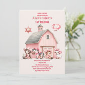 ピンクウェスタンファースト誕生日ロデオベビーガール 招待状 (スタンド正面)