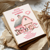 ピンクウェスタンファースト誕生日ロデオベビーガール 招待状