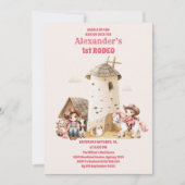 ピンクウェスタンファースト誕生日ロデオベビーガール 招待状 (正面)