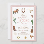 ピンクウェスタンファースト誕生日ロデオベビーガール 招待状 (正面)