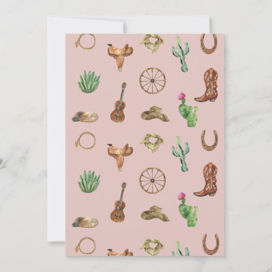 ピンクウェスタンファースト誕生日ロデオベビーガール 招待状 (裏面)