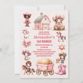 ピンクウェスタンファースト誕生日ロデオベビーガール 招待状 (正面)