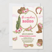 ピンクウェスタンファースト誕生日ロデオベビーガール 招待状 (正面)