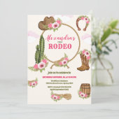 ピンクウェスタンファースト誕生日ロデオベビーガール 招待状 (スタンド正面)
