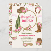 ピンクウェスタンファースト誕生日ロデオベビーガール 招待状 (正面/裏面)