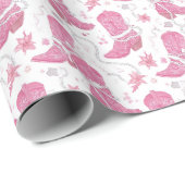 ピンクウェスタンフローラ女性のカーボーイブーツ&パール ラッピングペーパー (ロールコーナー)