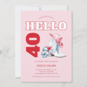 ピンクウェスタン女性のカーボーイディスコ40th誕生日パーティー 招待状 (正面)
