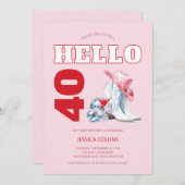 ピンクウェスタン女性のカーボーイディスコ40th誕生日パーティー 招待状 (正面/裏面)