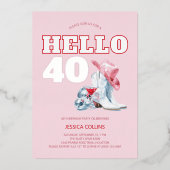 ピンクウェスタン女性のカーボーイディスコ40th誕生日パーティー 箔招待状 (正面)