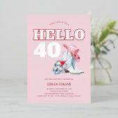 ピンクウェスタン女性のカーボーイディスコ40th誕生日パーティー 箔招待状 (立ち正面)