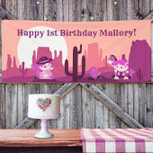 ピンクウェスタン女性のカーボーイデザートエイジ1誕生日 横断幕