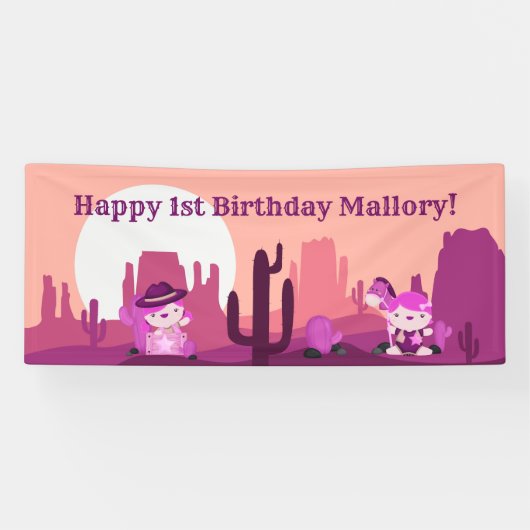 ピンクウェスタン女性のカーボーイデザートエイジ1誕生日 横断幕 (横)