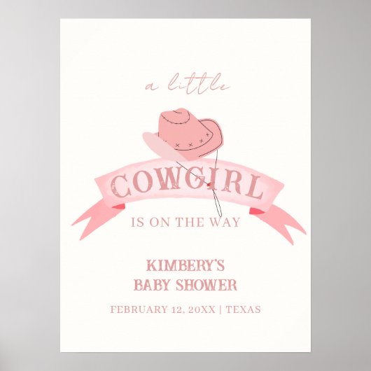 ピンクウェスタン女性のカーボーイハットベビーシャワーウェルカム ポスター (正面)