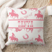 ピンクウェスタン女性のカーボーイピローはパーソナライズされた、 クッション (ブランケット)