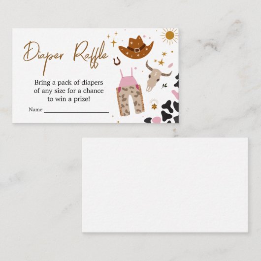 ピンクウェスタン女性のカーボーイベビーシャワーおむつラッフル エンクロージャーカード (正面/裏面)